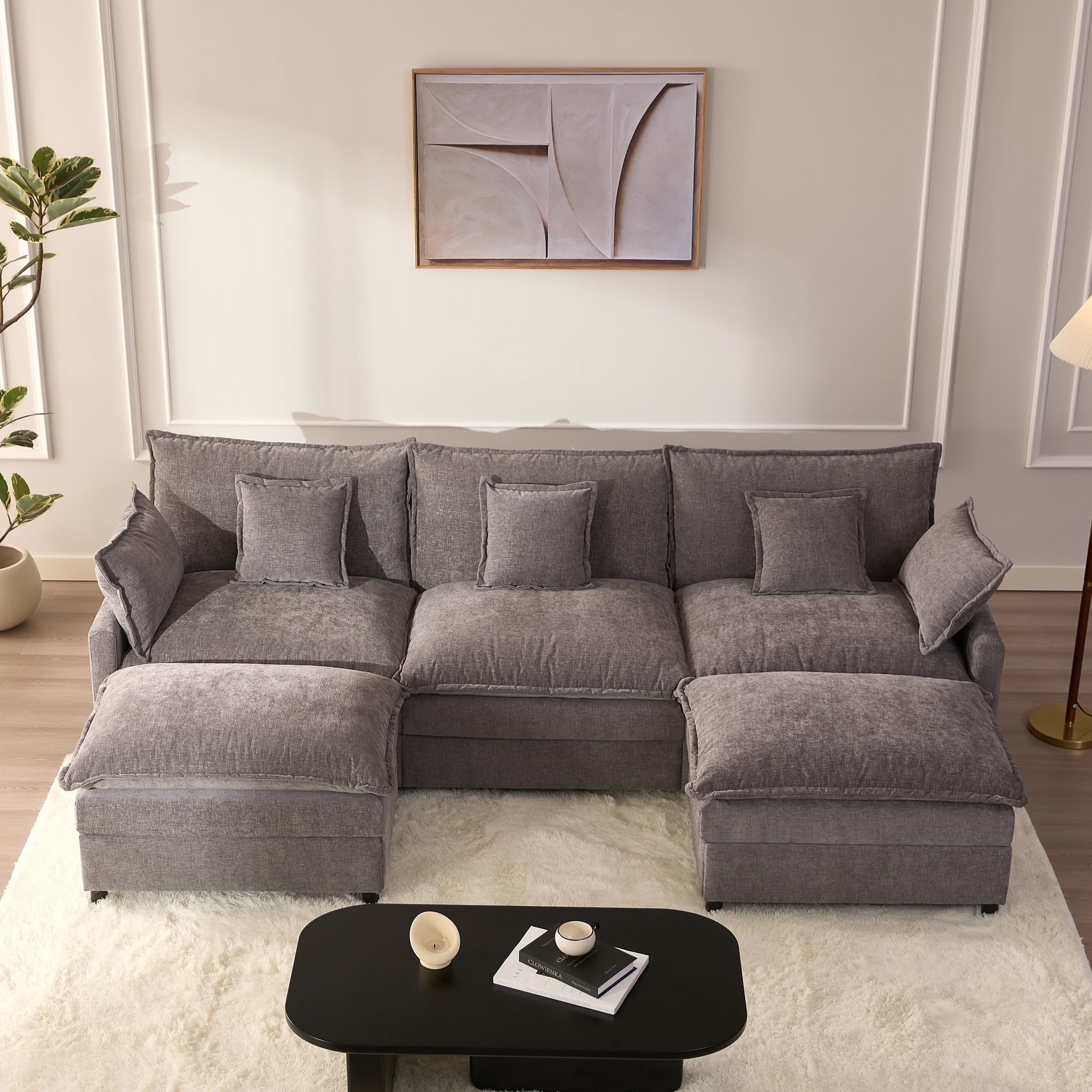 Bigsyy 3 - Seat Sectional Sofa Couch, Comfy Cloud Style, Deep Seat, Sleeper Function with Throw Pillows. Ideal for Adult - Occupied Living Rooms, Modern Design, Slate