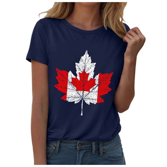Ramiter Canadian Tshirts for Women Cotton T Shirts Women Womens Canada Shirts Canada Day Flag Short Sleeve Maple Leaf Tee Top Navy,M