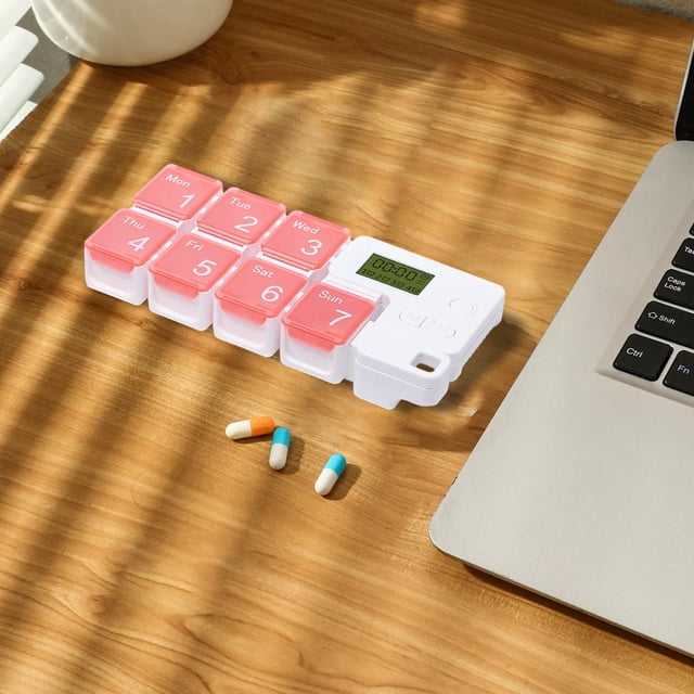 Kctiaxy Storage Pocket Smart Dispenser 7-Day Medication Organizer Smart Box with Reminder Alarm Weekly Case Travel Box with Compartments for Fish Oil Kitchen Appliances