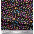 thumbnail image 2 of Soimoi Black Cotton Poplin Fabric Insect,Sun & Cartoon Alphabets Text Decor Fabric Printed BTY 56 Inch Wide, 2 of 3