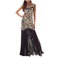 thumbnail image 1 of Mrat Evening Dresses Mode Femmes Confortable Décontracté Assemblé Gaze à Paillettes Manches Courtes Col Rond Robe Longueur Cheville Robes d'Été Femmes P-715 Or L, 1 of 4