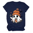 thumbnail image 4 of T-shirt Graphique à Manches Courtes d'Halloween pour Femmes Col Rond Décontracté pour Tenue de Fête d'Été avec Jeans, 4 of 4