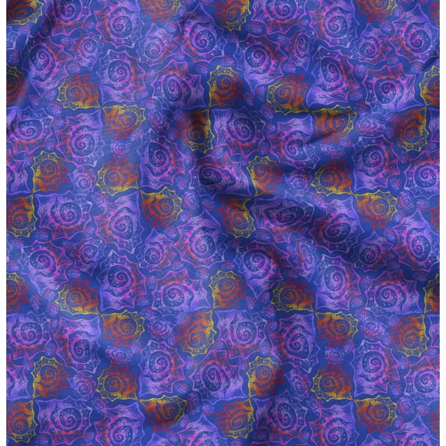 Soimoi Blue Velvet Fabric Shells Ocean Print Fabric by the Yard 58 Inch Wide