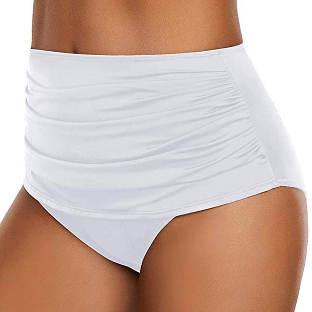 Women‘s Ruched Shirred Swim Shorts Quick Dry High Waist Tummy Control Summer Shorts Elastic Waistband Swimsuit Briefs