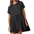 thumbnail image 2 of EQWLJWE Summer Patchwork Mini Dresses for Women 2024,Pleated Ruffle Dresses for Women Crew Neck Short Sleeve Dress ,Solid Ruffle A Line Beach Boho Long Maxi Dress with Pockets, 2 of 9