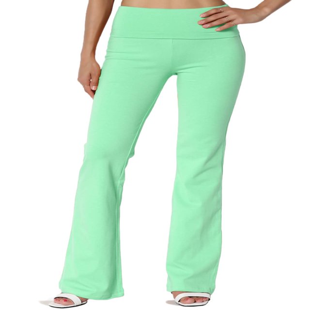 Pantalon de Yoga Décontracté pour Femmes Grande Taille, Basique, Taille Repliable, Confortable, en Coton Extensible, Coupe Bootcut