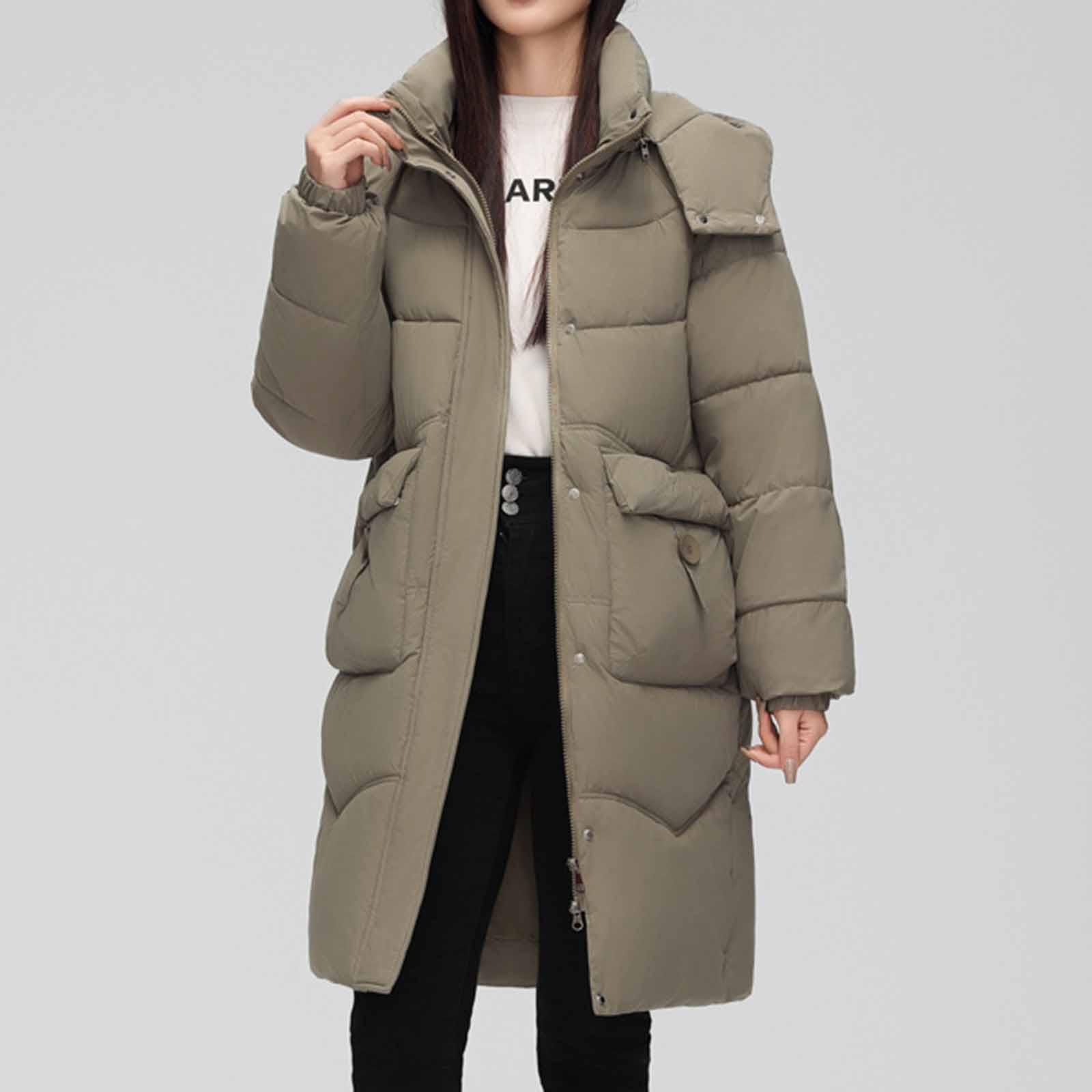 LOVZFMLL Vestes pour Femmes Hiver Décontracté Ample Mode Poche Couleur Manteau Long Réversible à Fermeture Éclair
