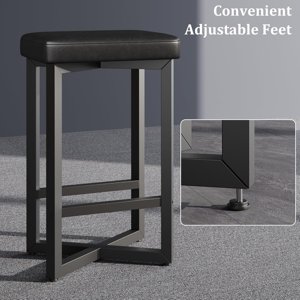 EastVita Bar Stools Set of 2,24.6" UpholsteRed Counter Height Bar Stools with Metal Frame & Footrest,Modern Backless Kitchen Barstools with PU Leather for Dining Room,Black