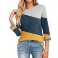 thumbnail image 3 of Mevxay Hauts d'Automne Grande Taille pour Femmes Manches 3/4 Tunique à Blocs de Couleur T-Shirts Décontractés Amples Col Rond Blouses Tendance Bleu Marine 3TG, 3 of 6
