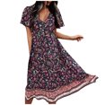 thumbnail image 2 of SMihono Robe d'Été Boho pour Femmes Grande Taille Mode Robe Décontractée à Col en V Imprimée avec Ceinture Manches Courtes Ample, 2 of 7