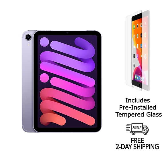 Refurbished Apple iPad Mini 6 w/ Pre-Installed Tempered Glass (WiFi) 64GB Purple (Grade A)