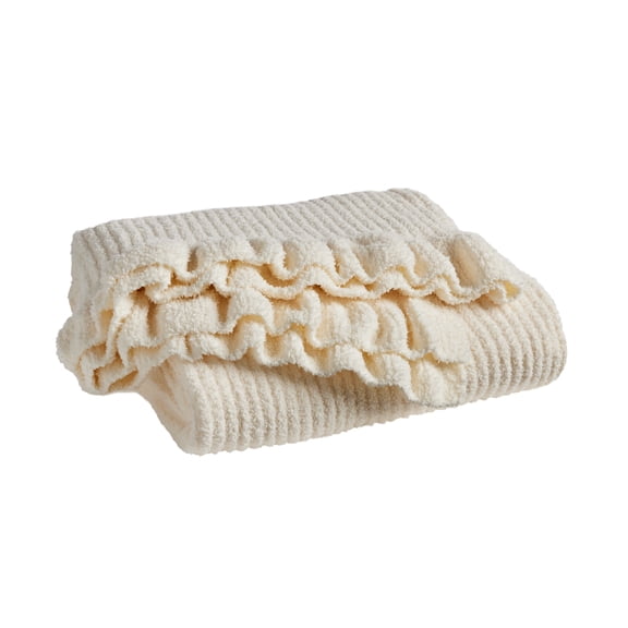 Fraiche Holiday Collection Jeté avec bordure à volants, ivoire, 50 po x 60 po