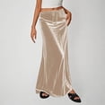 thumbnail image 2 of Kvture Ladies Fashion Women Solid Color Elastic Waist Drawstring Long Skirt Khaki XXL, 2 of 6