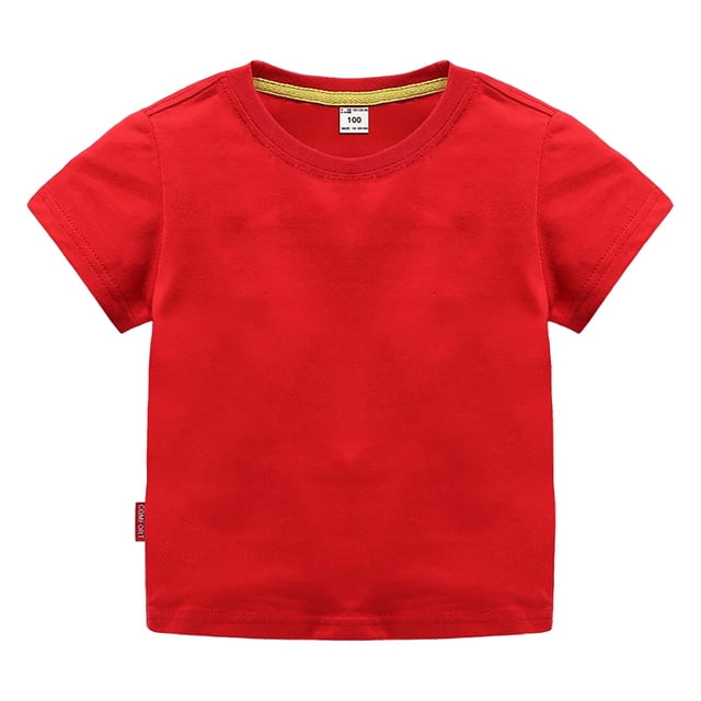 T-shirt à Col Rond Coupe Classique pour Garçons et Filles / Coton Biologique Doux, Paquet Multiple, Manches Courtes, Basique, Tout-Petits et Enfants, Rouge 80/9 M-12 M