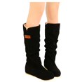 thumbnail image 3 of Bottes pour Femmes Bottes à Enfiler Chaussures Femmes Rétro Femmes en Flocage Couleur Unie Plates à Enfiler Bottillons Mi-Mollet Bout Rond Chaussures, 3 of 5