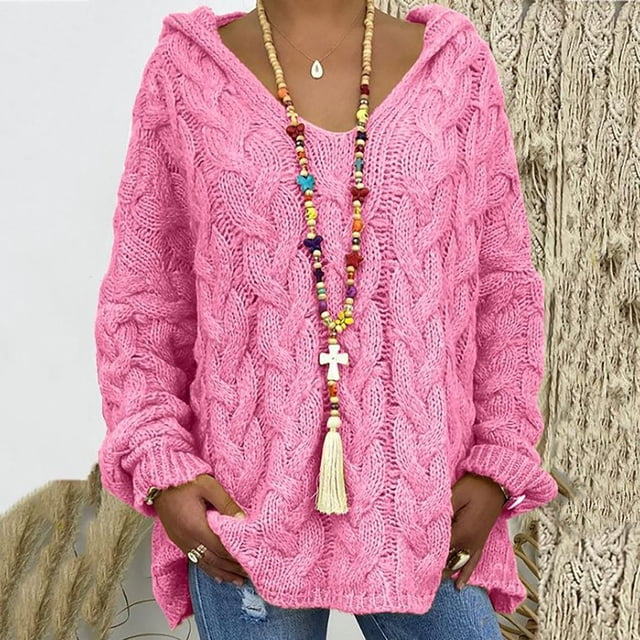 RKSTN Sweaters for Women Fashion Loose Large Size Color Hood Long Sleeves Sweater Tops Fall Sweaters
