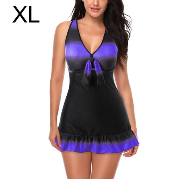 Women Swimwear Gradient Color Dress Swimsuit Beach Bathing Suit, Purple , XL