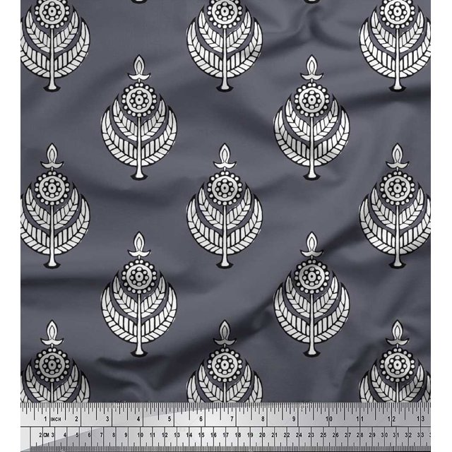 Soimoi Polyester Crepe Fabric Leaves & Floral Block Fabric Prints by Yard 52 Inch Wide