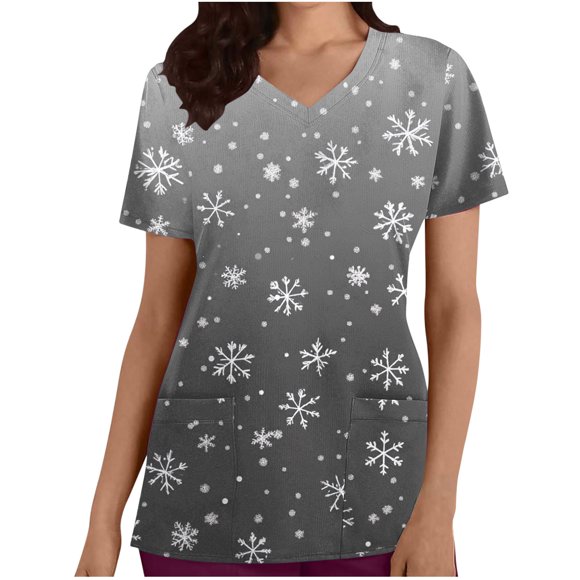 Tops for Women,Womens Casual Printed Pocket Short Sleeve V-Neck Nurse Top,Short Sleeve Tops for Women,Casual Tops for Women