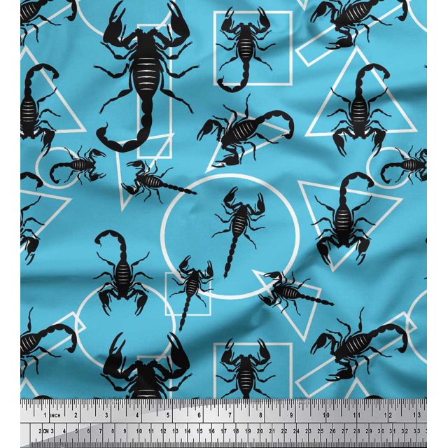 Soimoi Georgette Viscose Fabric Geometric Shapes & Scorpion Insects Print Sewing Fabric Yard 42 Inch Wide