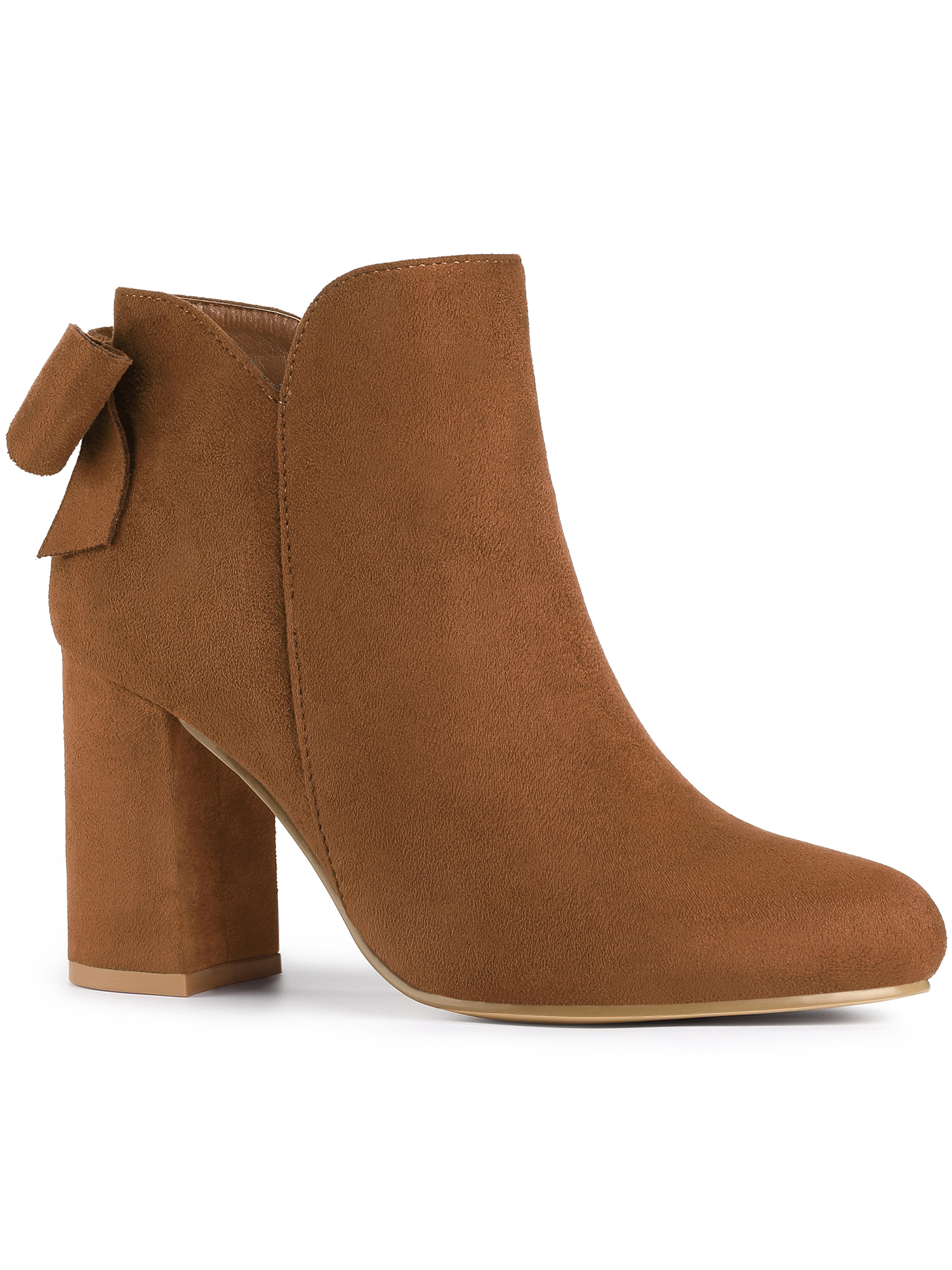 Unique Bargains Women's Round Toe Bow Decor Chunky Heels Ankle Boots