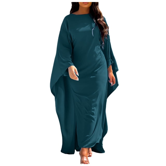 Kcodviy Robe de Soirée en Satin Peignoir Foulard en Satin Extra Grand 51 Pouces Abaya Muslim Femmes Hijabs Élégants pour Uni Col Rond Chauve-Souris Polyester Chiffon Foulard Manches Ample Maxi Robe Hijab Ensembles Femmes