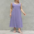 thumbnail image 4 of Robe Débardeur Décontractée en Coton et Lin pour Femmes avec Poches Maxi, Couleur Unie, Robe Bohème, 4 of 9