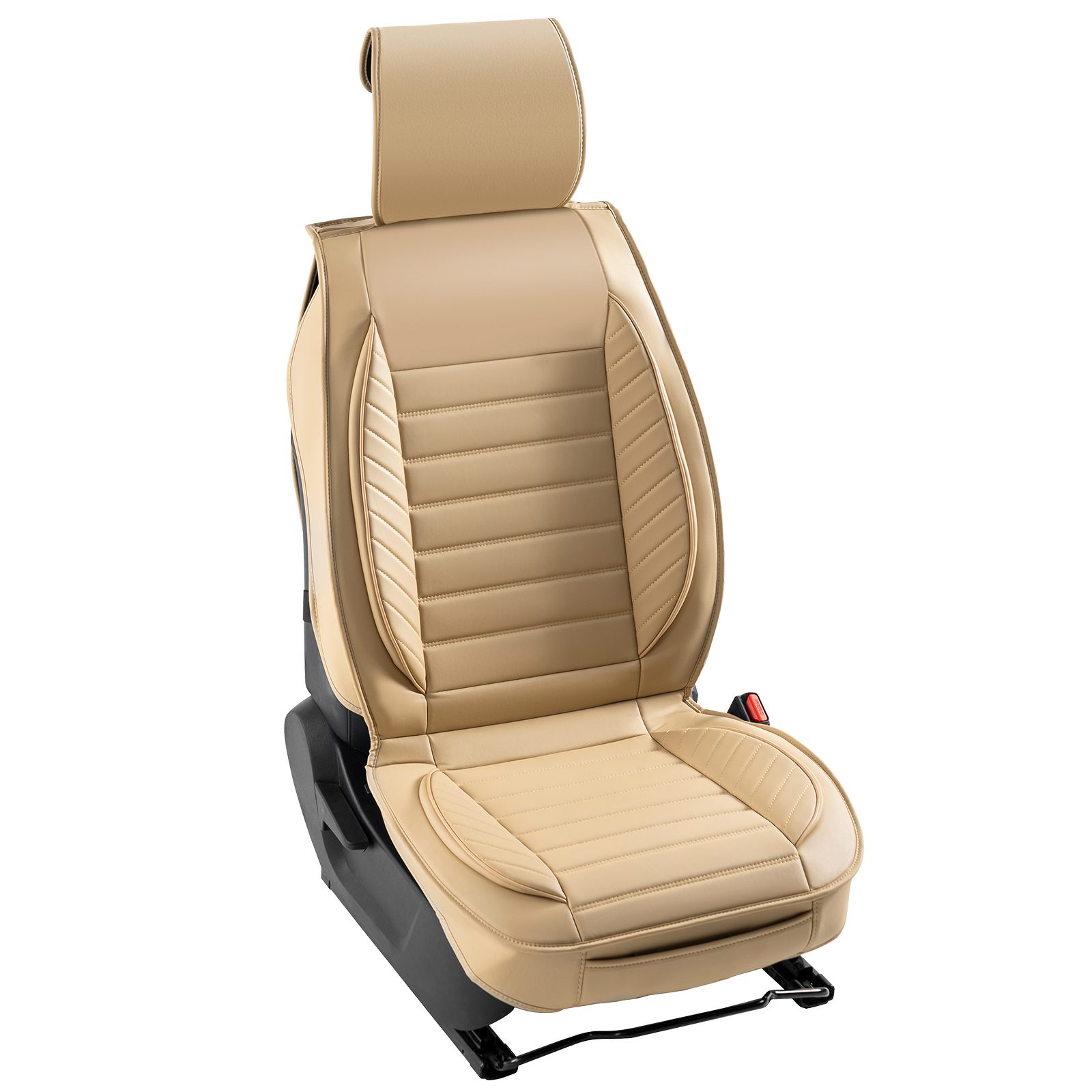KFFKFF Car Seat Protectors, All-Purpose Front Seat Covers, Pair of Synthetic Leather Covers, Partially Enclosed Structure, Removable Headrest and Airbag Friendly,for Various Cars,SUVs, Trucks-Beige