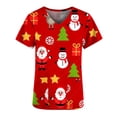 thumbnail image 4 of TIMIFIS Hauts de Sarrau pour Femmes Haut Cache-Cœur Imprimé de Noël pour les Fêtes, Bonhomme de Neige Manches Courtes Col en V Tunique d'Infirmière pour le Travail Blouse d'Uniforme de Travail avec Poches-Rougeautomne/hiver P, 4 of 5