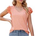 thumbnail image 1 of Pompotops T-shirt à Col en V à Volants Uni pour Femmes, Printemps et Été, Liquidation, 1 of 7