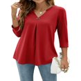 thumbnail image 1 of Blouses à Manches 3/4 Col en V pour Femmes Chemise Boutonnée Printemps Ample Décontractée Mode Urbaine, 1 of 7
