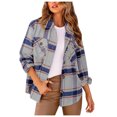 thumbnail image 1 of IROINID Veste Surchemise Courte pour Femmes Col Rabattu à Carreaux Manches Longues Confortable Décontractée Manches Longues à Carreaux Col Rabattu Vestes, Gris, 1 of 5