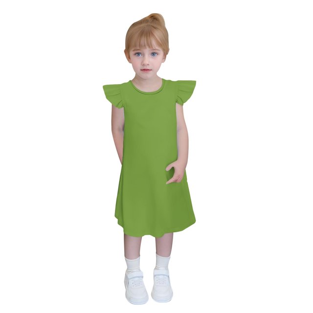 QIPOPIQ Robe en Coton pour Tout-Petites Filles à Double Manches Volantées, Robe pour Bébé à Nouer dans le Dos, Robes Décontractées à Volants pour Enfants, Liquidation