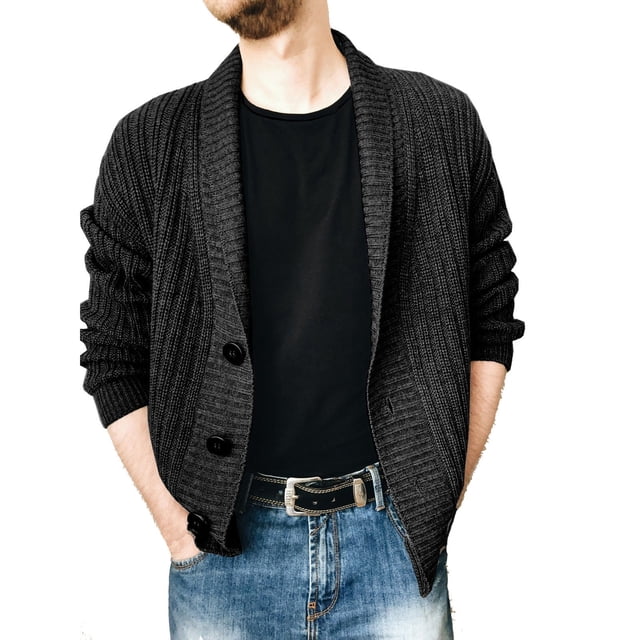 Leutsin Men's Solid Color Lapel Long-sleeved Single-breasted Sweater Coat
