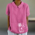 thumbnail image 1 of Jsaierl Chemises en Lin d'Été pour Femmes Imprimé Pissenlit Col à Revers Manches Courtes Blouses Simples Décontractées Polyvalentes, 1 of 4