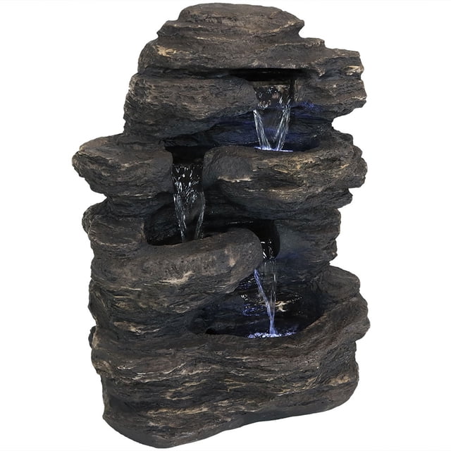 Sunnydaze Cascade Électrique en Polystone de 24 Po H, Chute d'Eau Extérieure avec Lumières DEL