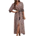 thumbnail image 2 of FcBaudy Robe à Manches Courtes à Col en V, Robes d'Été pour Femmes, Robes pour Femmes Robe Bohème Décontractée à Manches Mi-Longues Imprimée avec Taille à Bretelles et Boutons Robe de Plage Robe pour Femme, 2 of 7