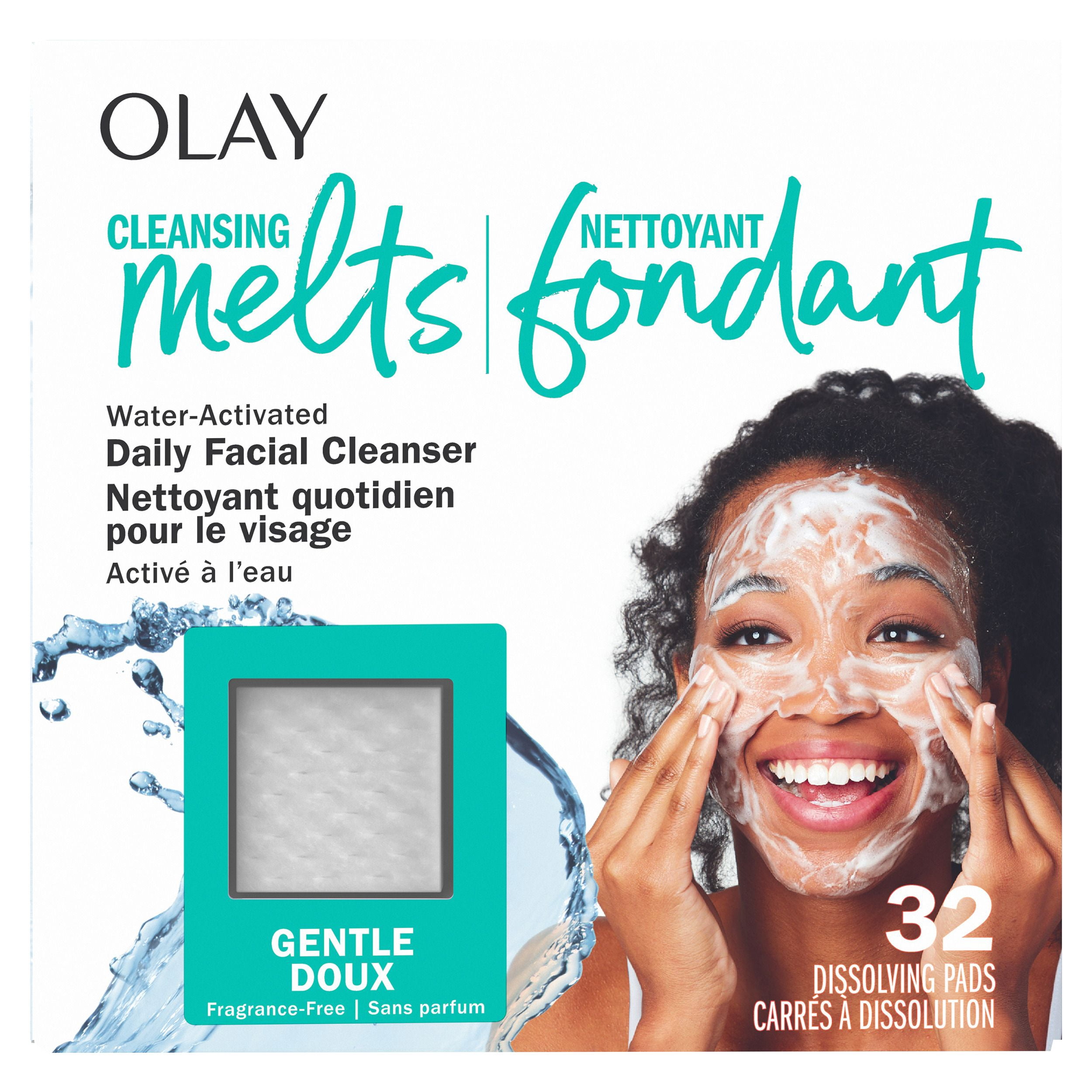 Nettoyant Pour Le Visage Olay, Nettoyant Fondant + Nettoyant Doux Pour Le Visage, Activé Par L’Eau, Nettoie, Tonifie Et Rafraîchit La Peau, Sans Parfum, Peau Sensible, 32 Unités
