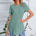 thumbnail image 2 of cfhntfmh Women's Ribbed Tops Short Sleeve Casual Basic Summer Tees Solid Crew Neck Curvy Hem T Shirt, 2 of 7