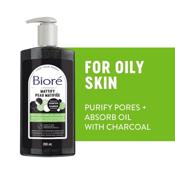 Bioré Deep Pore Charcoal Cleanser, Face Wash for Oily Skin, 200mL (Made in Canada)