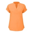 thumbnail image 5 of WEIYLL Women's T Shirts Summer Loose Fit V Neck Curved Hem Flowy Solid Orange Tops Sizes S, 5 of 5