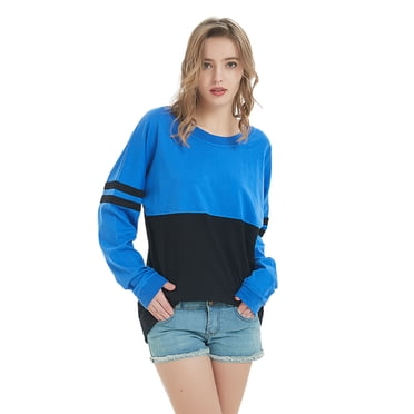 TOPTIE Chandail à Col Rond pour Femmes avec Pompons, Chandail Jersey Jeunesse à Manches Longues, T-Shirt de Jour de Match, Vierge - Royal et Noir - G