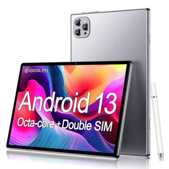 VEAT00L F11 Tablette Android 13 2026, 6 Go (4+2) RAM, 64 Go ROM, Extension 128 Go, Processeur Quadricœur jusqu'à 2,0 GHz, Double Caméra, Wi-Fi, BT, 6000 mAh avec Recharge Rapide, Écran Tactile HD 1280x800