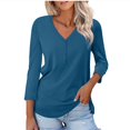 thumbnail image 1 of Timegard Womens Tops V-Neck Button 3/4 Sleeve Solid Color Tee Shirts Casual Tunic Tops for Leggings, 1 of 6