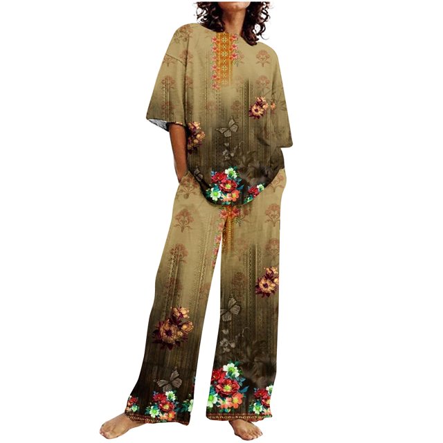 Hauts à Manches Courtes pour Femmes Costume d'Été Mode Short Imprimé Pantalons Colorés Costume Décontracté Deux Pièces Hauts à Manches Courtes pour Femmes Hauts d'Été pour Femmes avec Manches