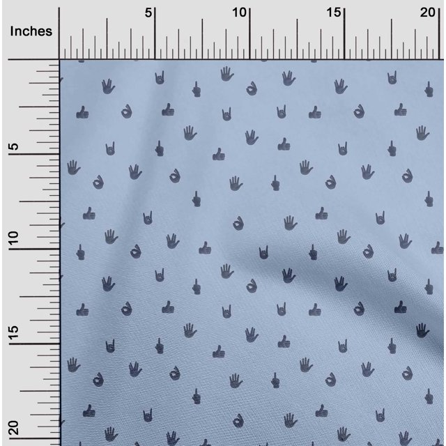 oneOone Cotton Cambric Fabric Finger Sign Symbol Print Fabric BTY 56 Inch Wide