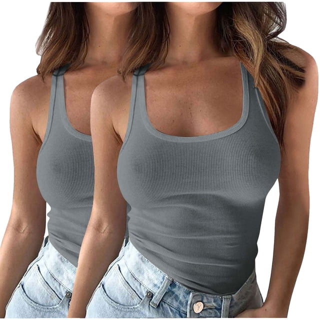 Timegard Camisole pour Femmes 2 Pcs Grande Taille Col Rond Sans Manches Coupe Ajustée Confortable Décontractée Débardeur