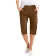 thumbnail image 1 of Timegard Womens Shorts Cotton Linen Elastic Waist Solid Color Summer Knee Length Trousers with Pockets, 1 of 6