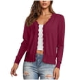 thumbnail image 1 of Lenpel Women's Cropped Casual Cardigans Soft V Neck Long Sleeve Button down Knitted Shrugs Lightweight Sweater Tops(Wine,Large), 1 of 7