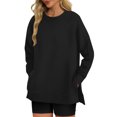 thumbnail image 2 of Timegard Chandails pour Femmes Col Rond Fendu sur le Côté Chandail Ample Automne Hiver Manches Longues, 2 of 7